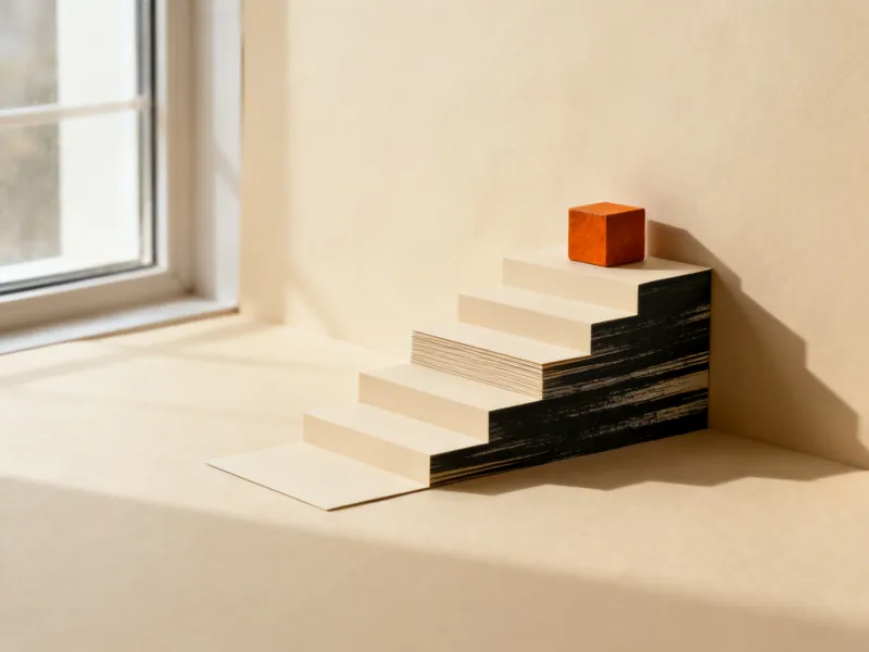 Paper steps rising toward an orange block, climbing search rankings Paper steps rising toward an orange block, climbing search rankings